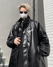 Shelley Jones美式PU皮機車(chē)服外套男士秋冬季新款加絨加厚潮流牌皮夾克寬松上衣 黑色常規 XL [建議125-145斤] 曬單實(shí)拍圖