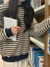 燦圖韓系條紋加絨衛(wèi)衣女秋冬季新款加厚內(nèi)搭打底衫小個(gè)子休閑上衣服女 杏色常規(guī)款 L 曬單實(shí)拍圖