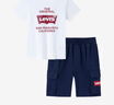 Levi's李維斯童裝夏季新款兒童休閑套裝男童短袖T恤工裝褲2件套 明亮白 130 /64 【建議身高116-122cm】 曬單實(shí)拍圖