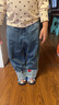 幼悠女童撞色翻邊別致繡標牛仔褲秋季元氣可愛(ài)親膚柔軟休閑直筒褲 藍色 120 cm 曬單實(shí)拍圖