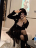 珂卡芙（KEKAFU）彈力長筒靴女士皮靴秋冬女靴騎士靴高筒靴子女長靴粗跟時裝皮靴 黑色 跟高5CM 38 曬單實(shí)拍圖