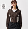 森馬外套女短款插肩袖復古簡(jiǎn)約春季小個(gè)子顯瘦緊身連帽夾克運動(dòng)風(fēng) 深咖啡50909 XL 曬單實(shí)拍圖