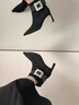 NINE WEST/玖熙高跟短靴女冬新款優(yōu)雅皮帶鉆扣羊反絨時裝靴女鞋 黑色 37 曬單實拍圖