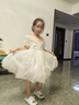 安妮優(yōu)兒女童禮服花童婚禮小女孩婚紗鋼琴演奏演出服兒童高端主持人公主裙 白色短款短袖 130 曬單實(shí)拍圖