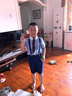 蘿卜唄唄 兒童套裝禮服男童演出服夏季背帶女童幼兒園中小學(xué)生校服主持合唱服裝韓版英倫春夏 男童藍色（襯衫+短褲+領(lǐng)帶+背帶+襪子） 140cm建議體重50-58斤 曬單實(shí)拍圖