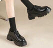 奧古獅登樂(lè )福鞋女新款秋冬小眾法式厚底小個(gè)子單鞋英倫風(fēng)氣質(zhì)系帶小皮鞋女 523203黑色【跟高5.5cm】 35 曬單實(shí)拍圖