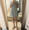 香影藍(lán)色重工刺繡連衣裙女2025夏季新款泡泡袖高腰民族度假風(fēng)裙子 藍(lán)色 S 曬單實(shí)拍圖
