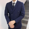 yhv雙排扣西服套裝男士修身青年藍色條紋商務(wù)正裝休閑西裝 7674174雙排扣 L (170) 曬單實(shí)拍圖
