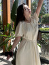 NINE WEST玖熙2024夏季新款優(yōu)雅女士游園略影新中式連衣裙 米白色 155/80A(S) 曬單實(shí)拍圖