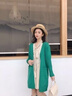 記述春秋新款中長款針織衫女開衫寬松顯瘦口袋外穿披肩外套上衣女 255綠色 #2XL(建議126-130斤) 曬單實拍圖