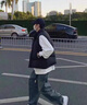 益帛羽絨棉馬甲男秋冬新款美式高街加厚大碼面包服坎肩上衣保暖外套男 黑色 XL【建議120-135斤】 曬單實(shí)拍圖