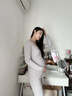 英氏莫代爾哺乳秋冬保暖套裝蕾絲V領(lǐng)孕婦服孕婦裝產(chǎn)后月子服可調節 灰色 160(M) 曬單實(shí)拍圖