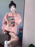 LDBE重磅粉色無帽衛(wèi)衣女秋冬加絨加厚寬松圓領(lǐng)oversize長袖慵懶風(fēng)上衣 粉色【春秋薄款】 L（95-110斤） 曬單實拍圖