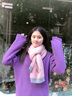 BuyYii 圍巾女冬季韓版百搭學(xué)生加厚保暖毛線針織圍脖秋冬可愛少女潮WJ-09牛油果毛線圍巾-粉色 曬單實(shí)拍圖