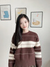 LAGOGO【抗起球】美拉德條紋毛針織衫女拉谷谷2024年冬季新款毛衣 棕白 M 曬單實(shí)拍圖