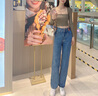 矜持范韓版寬松高腰闊腿牛仔褲女學生百搭休閑褲ins潮夏寬松垂感拖地褲 復古藍[高品質(zhì)] S [80-95斤] 曬單實拍圖