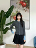 ELLE黑色設計感綿羊毛鏤空毛衣女2024冬裝新款修身顯瘦毛針織衫 深棕 S 曬單實(shí)拍圖