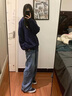 FOX.G女士衛衣男連帽女裝秋季外套春秋款男裝衣服長(cháng)袖t恤運動(dòng)服情侶裝 寬松連帽情侶衛衣藏青色 M 【建議115斤以?xún)取?曬單實(shí)拍圖