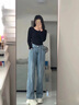 莫代爾長(cháng)袖t恤女圓領(lǐng)打底衫女修身正肩低領(lǐng)內搭百搭黑色上衣外穿 黑色（棉） L【102-114斤】 曬單實(shí)拍圖