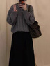 唐菓蜜秋冬連衣裙女2024新款女裝韓版時(shí)尚寬松百搭慵懶風(fēng)毛衣顯瘦套裝裙 灰色毛衣+黑色裙子 M 曬單實(shí)拍圖