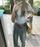 燦圖韓系牛仔褲女春秋季高腰顯瘦高級設計感直筒闊腿褲小眾拖地長(cháng)褲子 懷舊色 M 曬單實(shí)拍圖