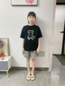 可可鴨（QQ DUCK）童裝兒童短袖T恤女童夏裝汗衫學生青少年衣服小熊T黑色；150 曬單實拍圖