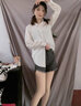 NY-RCE煙灰色牛仔短褲女夏季新款韓版寬松不規(guī)則毛邊顯瘦休閑闊腿熱褲 煙灰色 S 曬單實(shí)拍圖
