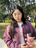 CTOX秋冬新款紫色夾克外套女秋冬美式復古寬松休閑撞色翻領(lǐng)棒球服上衣 紫色 L 100-120斤 曬單實(shí)拍圖