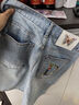 德瑪納花卉刺繡牛仔褲女四分直筒寬松顯瘦闊腿短褲女 牛仔藍 28  曬單實(shí)拍圖