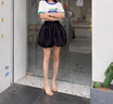 歐偲麥 燈籠短褲女2024春秋新款裙褲高腰顯瘦五分休閑花苞 04282888 黑色 L 曬單實拍圖