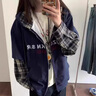 CS.LION國潮牌拼接假兩件開(kāi)衫連帽衛衣女2025春秋寬松設計感休閑百搭外套 藏青色拼接假兩件 M 80-100斤 曬單實(shí)拍圖