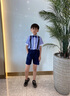 羅蒙畢業(yè)兒童畢業(yè)演出服套裝男女童表演服小學(xué)生幼兒園班服合唱團(tuán)服夏 男童：短袖襯衫+短褲+背帶+領(lǐng)結(jié) 140 曬單實(shí)拍圖