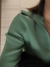 深呼吸DEEP BREATH女裝拉鏈翻領(lǐng)短袖豎坑條針織衫女A301239 綠 M (3) 曬單實(shí)拍圖