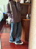 YOMC2025美式紫色棒球服外套女春秋款小個(gè)子刺繡翻領(lǐng)復古工裝夾克上衣 紫色 M 曬單實(shí)拍圖