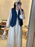 衣典零一（LEDIALYI）高級感洋氣質(zhì)牛仔馬甲長袖連衣裙2024春秋季女裝新款兩件套裝裙子 套裝 S（建議105斤內(nèi)） 曬單實拍圖