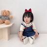 幼歌（YOUGE）寶寶草莓甜心背帶褲套裝2023新款嬰幼兒俏皮花瓣領上衣 杏色上衣 80 cm 曬單實拍圖