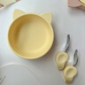 Qlittle兒童餐具套裝 寶寶分格盤(pán)餐碗叉勺圍兜6件套 硅膠輔食餐具禮盒 6件套桃桃乳酪粉-禮袋裝 曬單實(shí)拍圖