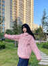 鴨鴨（YAYA）羽絨服女2025年冬季新款羊羔絨連帽時尚寬松加厚保暖百搭外套YX 粉色 M (170) 曬單實拍圖
