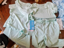 小藍(lán)象（hinos）排汗速干服春夏兒童睡衣打底家居服 月光綠-短袖7分褲套裝 150  曬單實拍圖