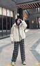 MAGNLENSmagnlens冬季新款連帽可拆卸風帽拼接羊羔毛寬松保暖厚拉鏈外套女 淺杏色 XS 160 曬單實拍圖