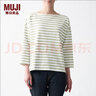 無(wú)印良品 MUJI 女式 粗棉線(xiàn) 天竺編織 一字領(lǐng) 七分袖T恤 BBL04A1S 煙熏綠色條紋 XS-S 曬單實(shí)拍圖