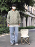 京西藍靛冬季潮牌休閑棒球服男士夾克棉衣寬松加肥加大保暖菱形格棉服外套 暮云灰 L 合適體重130-150斤 曬單實(shí)拍圖