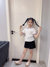 IVY HOUSE常春藤兒童裝女童2024年夏季新款  撞色海軍領(lǐng)舒彈氣質(zhì)短袖針織衫 白色（（附贈領(lǐng)花）） 140 cm 曬單實(shí)拍圖