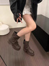達芙妮（DAPHNE）短靴女厚底增高復古百搭英倫風(fēng)堆堆靴2024秋冬新款舒適時(shí)裝小皮靴 棕色 37 (235mm) 曬單實(shí)拍圖
