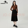 哥弟（GIRDEAR）女裝高腰優(yōu)雅拼接擺葉中長(zhǎng)半身裙1200325 黑 XL (5碼) 曬單實(shí)拍圖