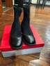 Bata瘦瘦靴女冬季新款通勤粗跟百搭布洛克時(shí)尚短筒靴49056DD4 黑色-絨里 38 曬單實(shí)拍圖