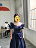 QCKZ成人禮服高級感緞面晚禮服宴會(huì )裙女主持人聲樂(lè )藝考美聲獨唱演出裙 藍色長(cháng)款 L 曬單實(shí)拍圖