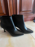 達芙妮短靴女氣質(zhì)尖頭細跟短靴加絨高跟瘦瘦靴后拉鏈通勤靴百搭女鞋子 4022605325 黑色 38  曬單實(shí)拍圖