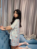 蕉內(nèi)520H睡衣男女士夏季冰絲涼感短袖情侶家居服七夕情人節(jié)禮物送女友 【短袖短褲女】藍(lán)白條紋-西瓜 XS 曬單實(shí)拍圖