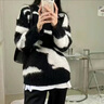 毛衣針織衫女秋冬季加厚軟糯毛絨絨毛衣女秋冬新款黑色海馬毛中長(cháng)款寬松慵懶風(fēng)針織衫 黑白短毛(常規款) S 80-95斤 曬單實(shí)拍圖